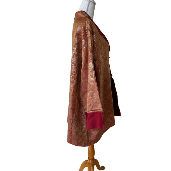 Vtg Nolan Miller Kimono Silk Metallic Orange Tapestry Jacket 2X - Picture 4 of 10